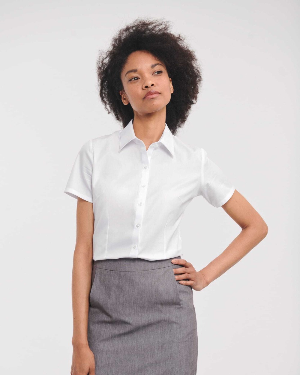 RUSSELL Ladies Short Sleeve Herringbone Shirt Hemden personalisierbar