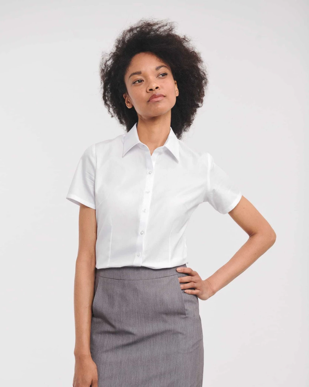 Hemden RUSSELL Ladies Short Sleeve Herringbone Shirt voor bedrukking &amp; borduring