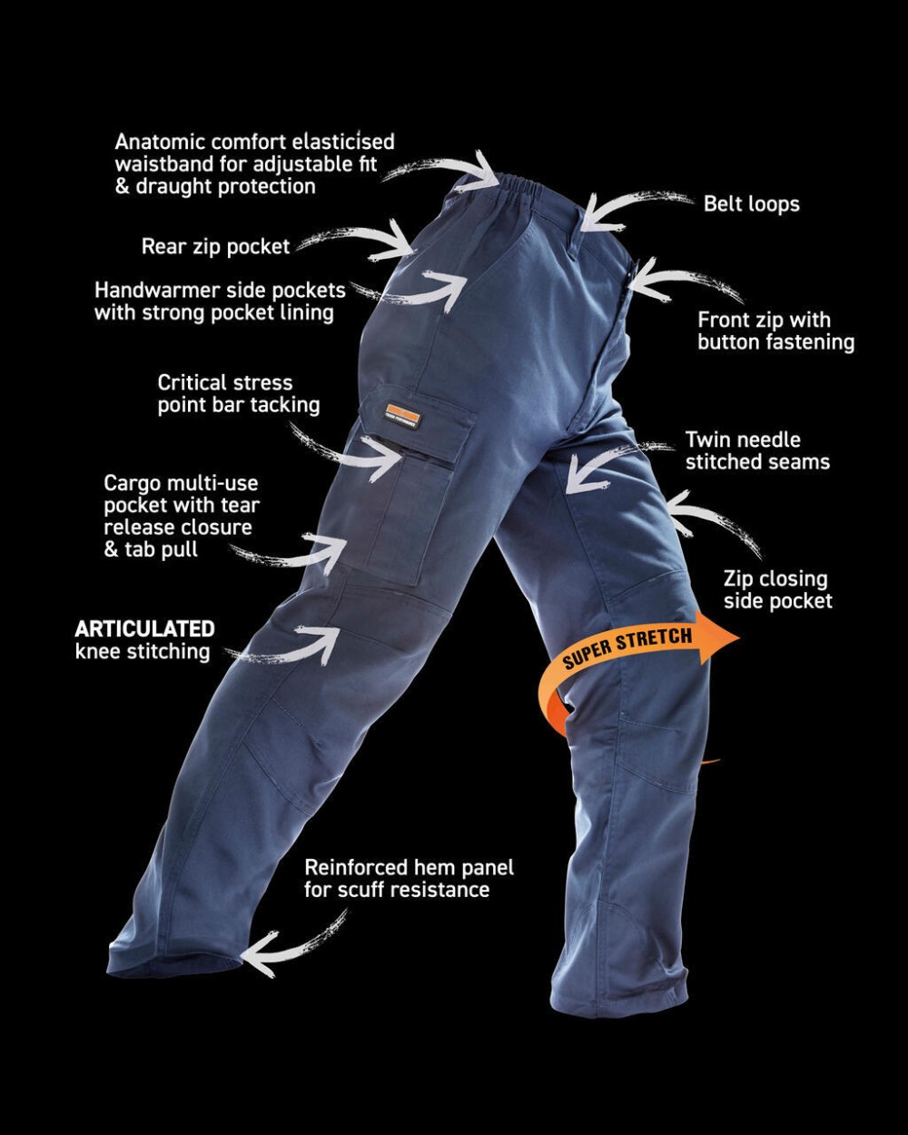 Pantalons personnalisable RESULT Work Guard Stretch Trousers Reg