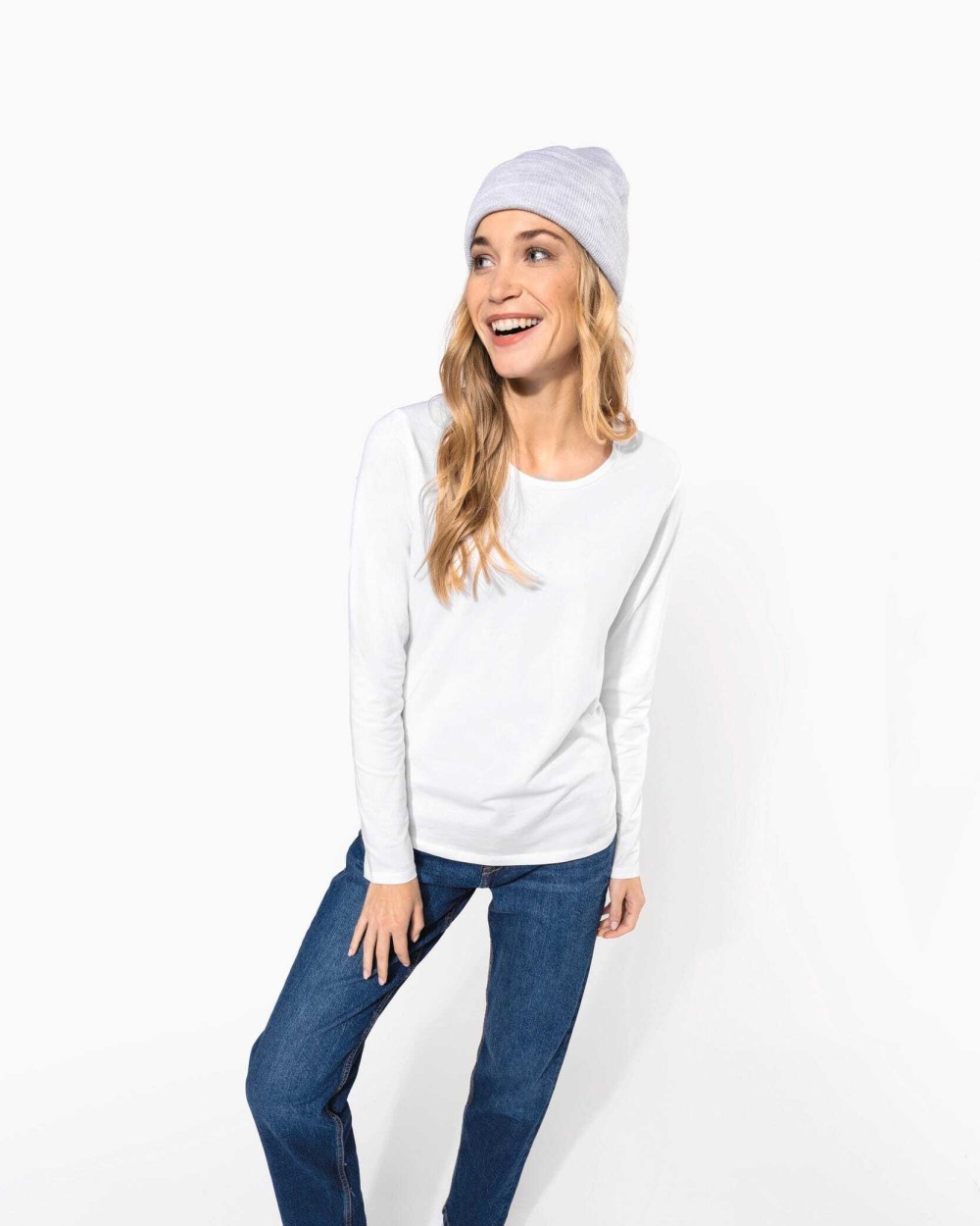 T-shirts KARIBAN Dames-T-shirt ronde hals lange mouwen voor bedrukking &amp; borduring