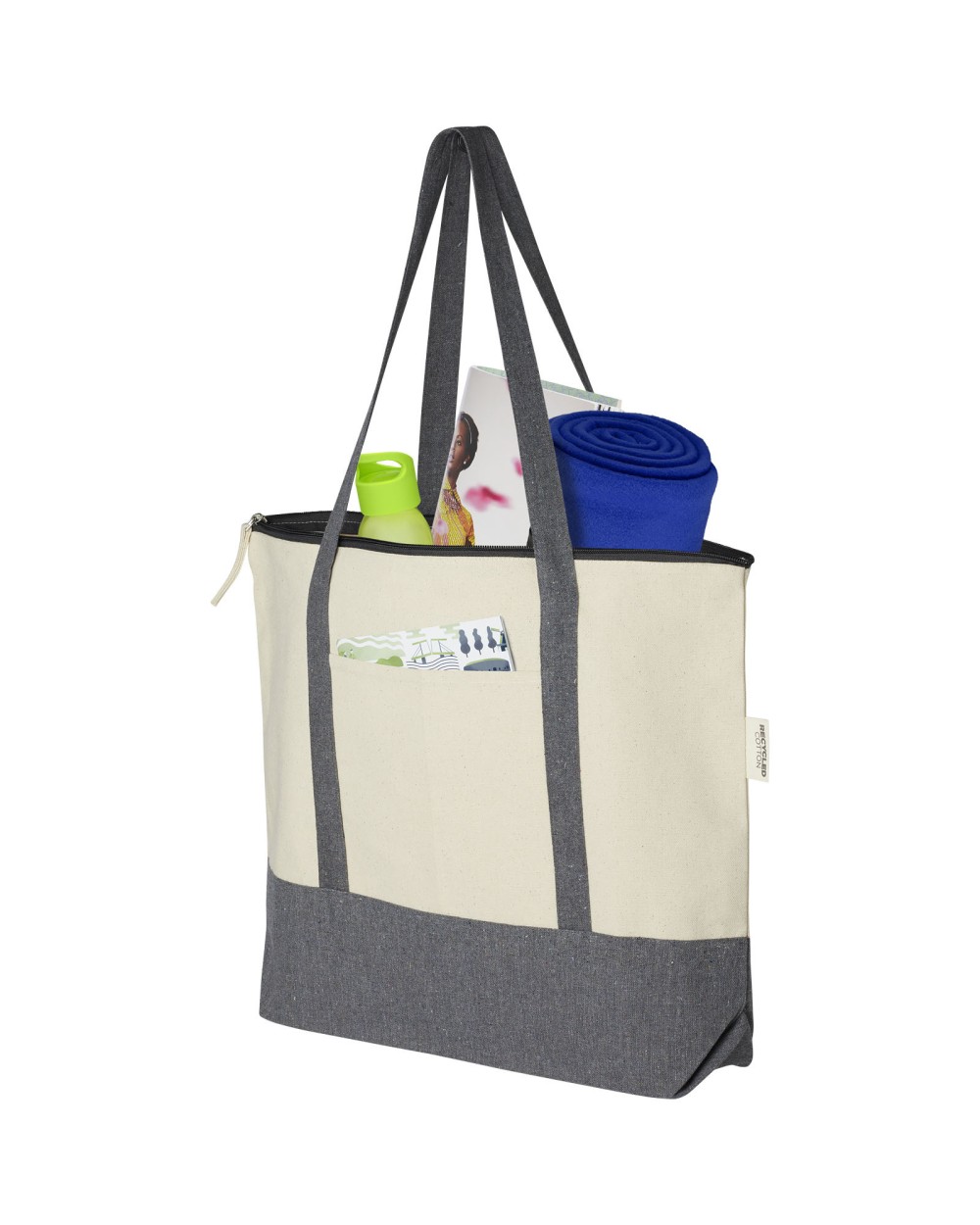 Tote bags 4DO Repose draagtas met rits van 320 g/m² gerecycled katoen 10L voor bedrukking &amp; borduring