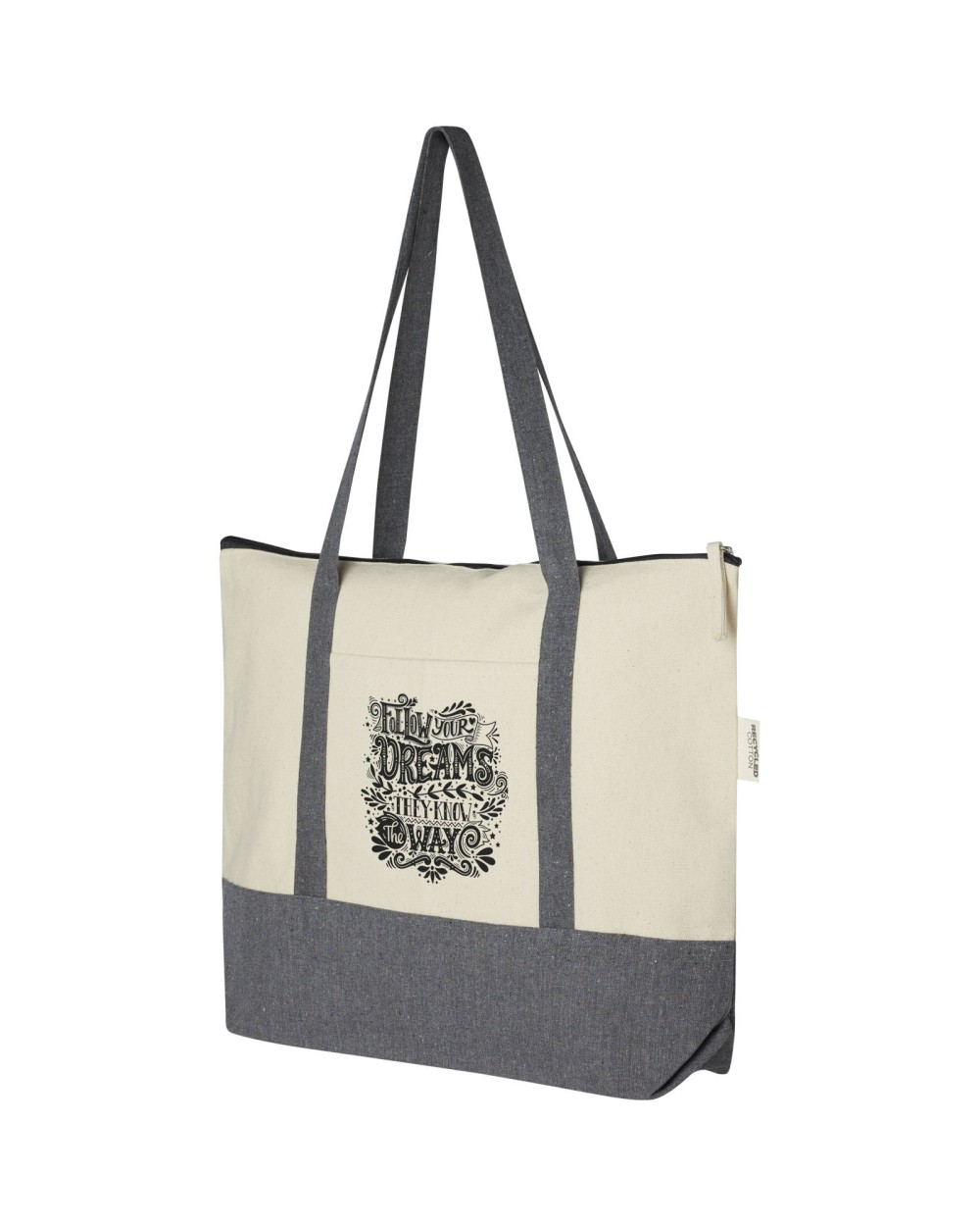 Tote bags personnalisable 4DO Sac shopping à fermeture éclair 10 L en coton recyclé 320 g/m² Repose