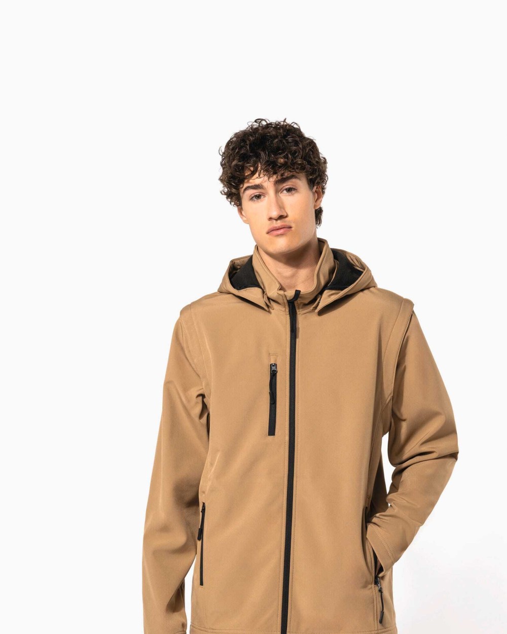 KARIBAN 3-lagige Unisex-Softshell-Jacke mit Kapuze und abnehmbaren Ärmeln Softshells personalisierbar