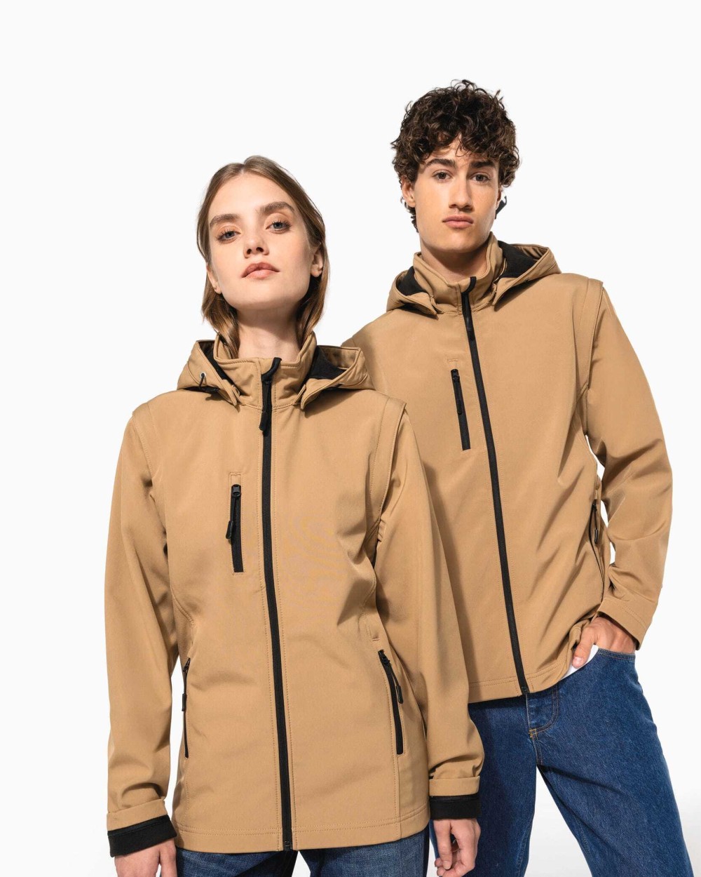 KARIBAN 3-lagige Unisex-Softshell-Jacke mit Kapuze und abnehmbaren Ärmeln Softshells personalisierbar