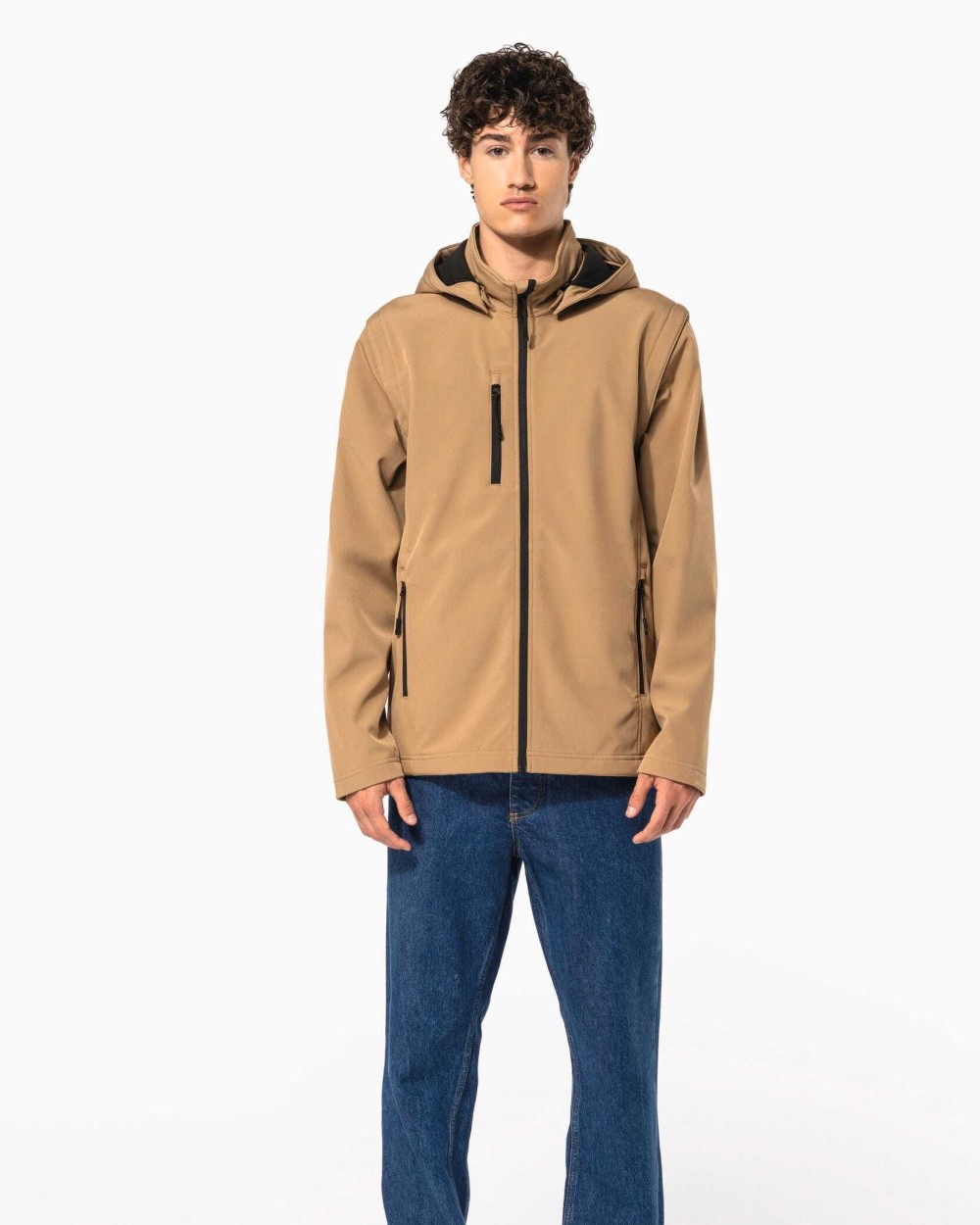 KARIBAN 3-lagige Unisex-Softshell-Jacke mit Kapuze und abnehmbaren Ärmeln Softshells personalisierbar