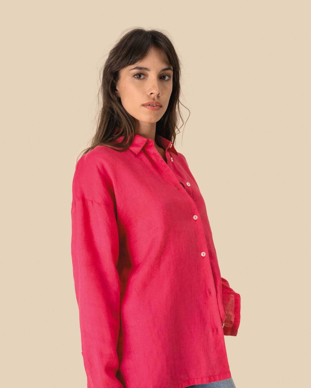 Hemden SPASSO Oversized linnen damesoverhemd voor bedrukking &amp; borduring