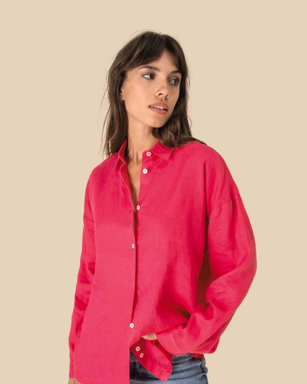 Hemden SPASSO Oversized linnen damesoverhemd voor bedrukking &amp; borduring