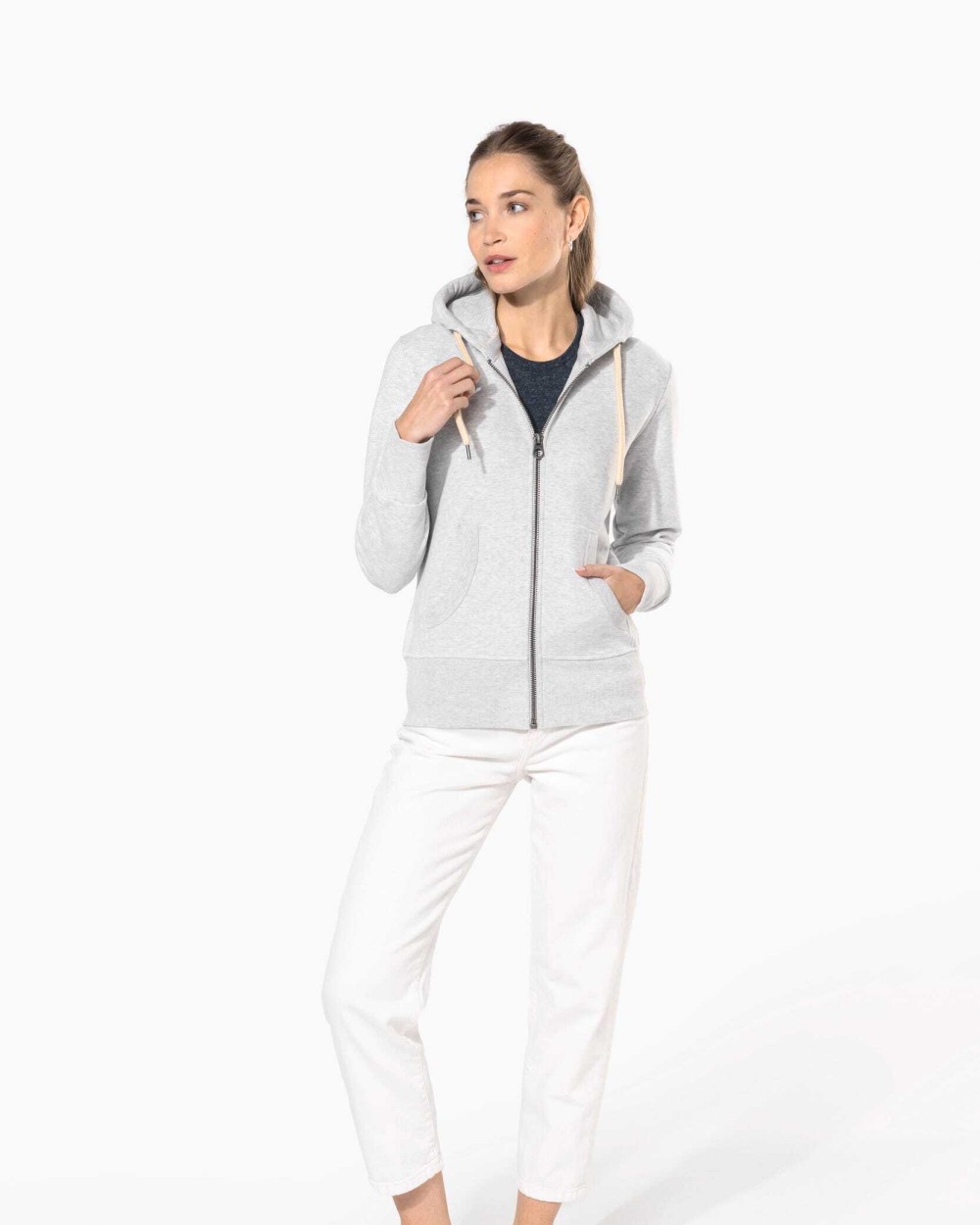 Sweaters & hoodies KARIBAN Vintage damessweater met rits en capuchon voor bedrukking &amp; borduring