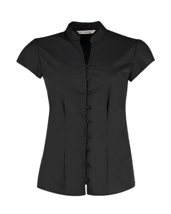Chemises personnalisable KUSTOM KIT Women's Tailored Fit Mandarin Collar Blouse SSL