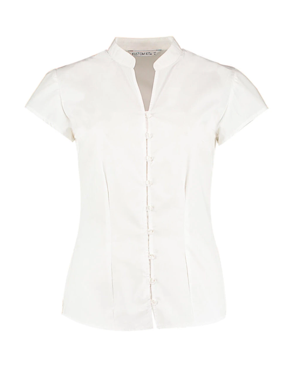 Hemden KUSTOM KIT Women's Tailored Fit Mandarin Collar Blouse SSL voor bedrukking &amp; borduring