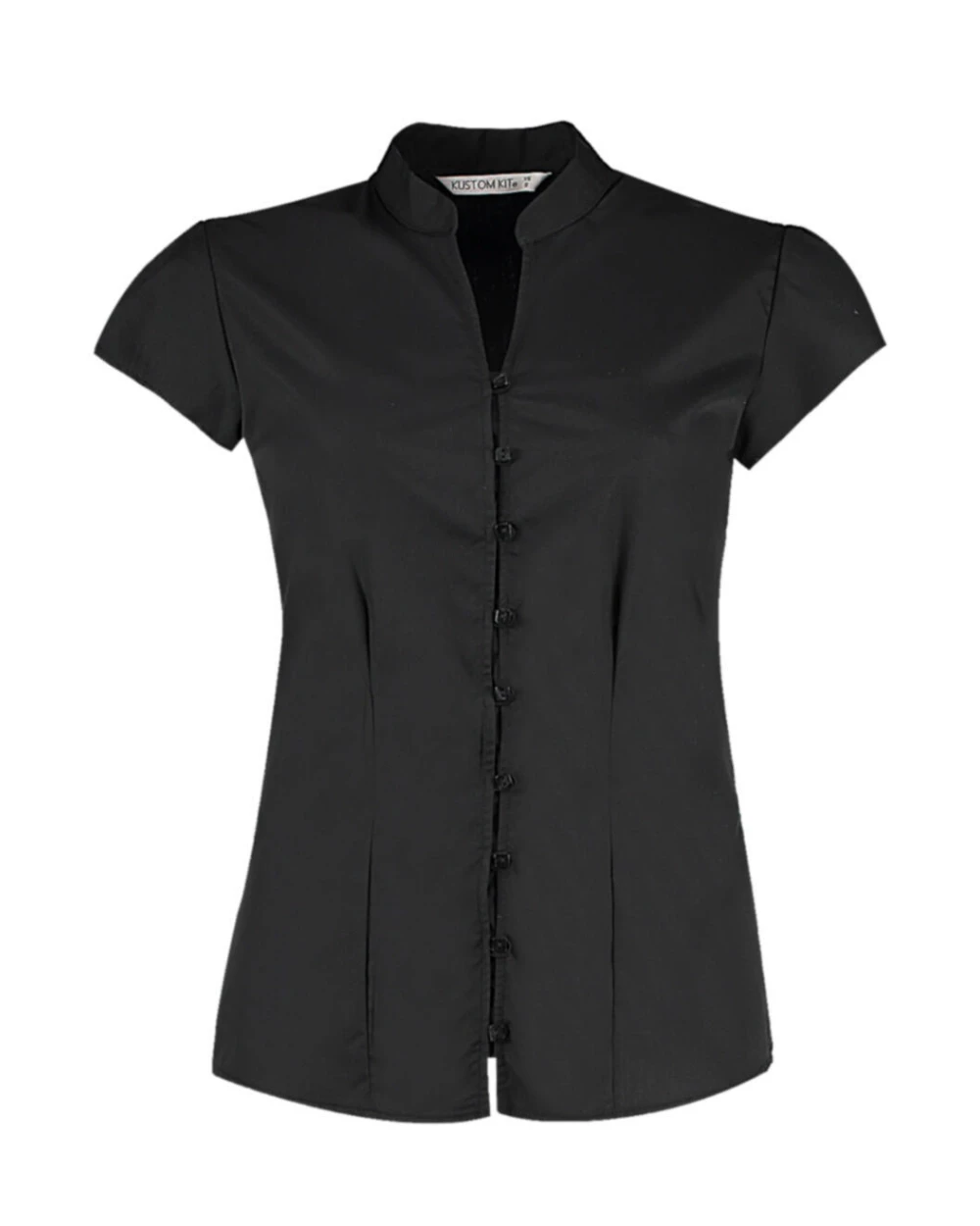 KUSTOM KIT Women's Tailored Fit Mandarin Collar Blouse SSL Hemden personalisierbar