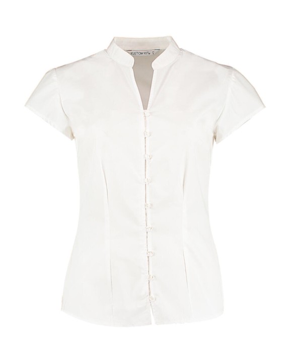 Chemises personnalisable KUSTOM KIT Women's Tailored Fit Mandarin Collar Blouse SSL