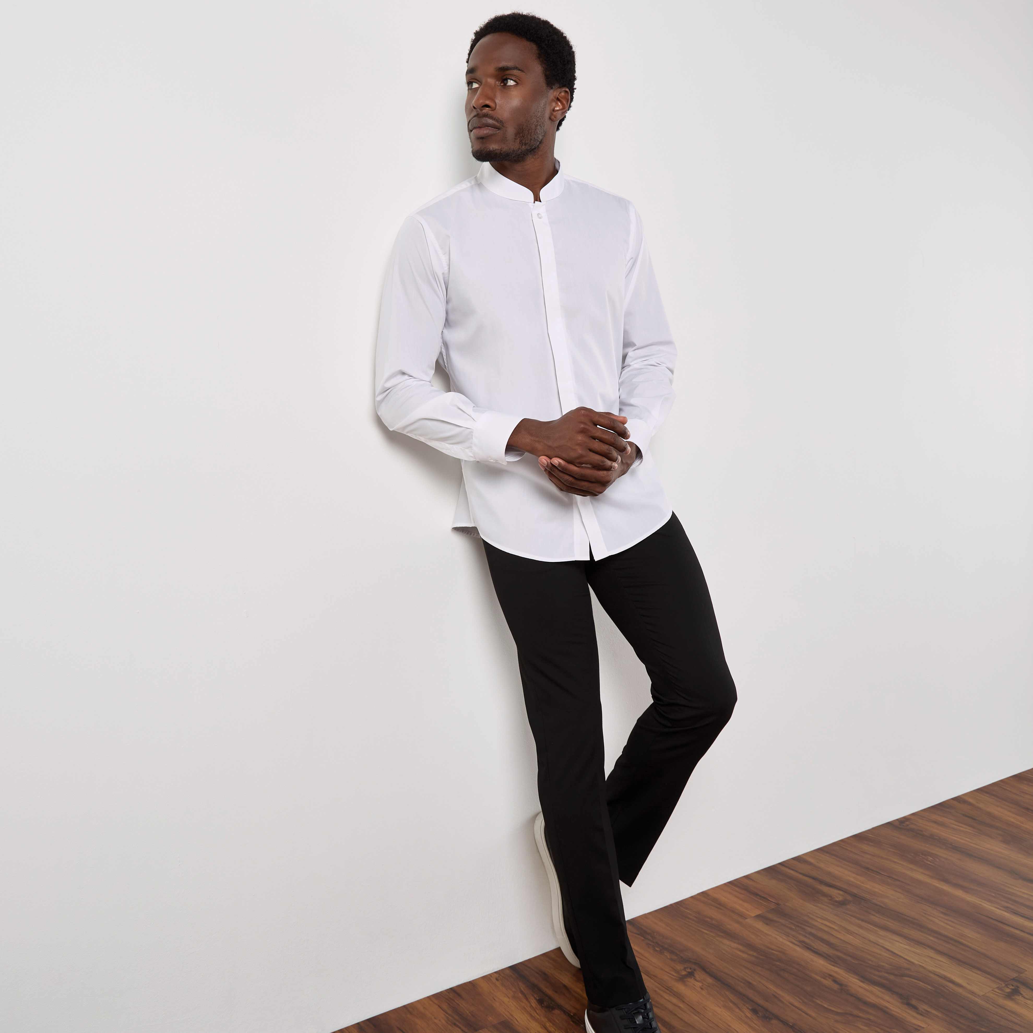 KUSTOM KIT Mandarin collar shirt long-sleeved (tailored fit) Hemden personalisierbar