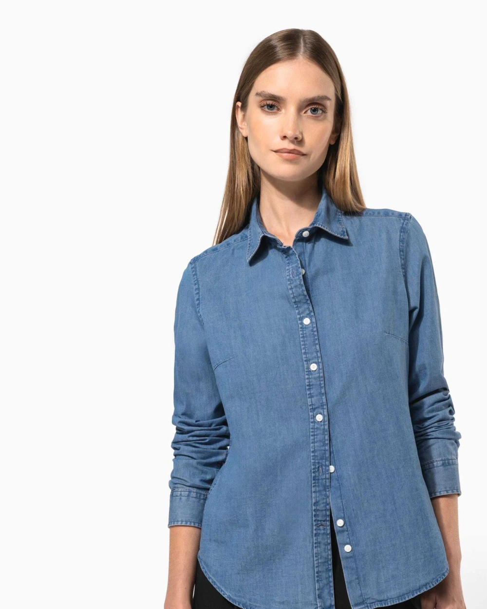 Hemden KARIBAN Damesblouse Denim voor bedrukking &amp; borduring