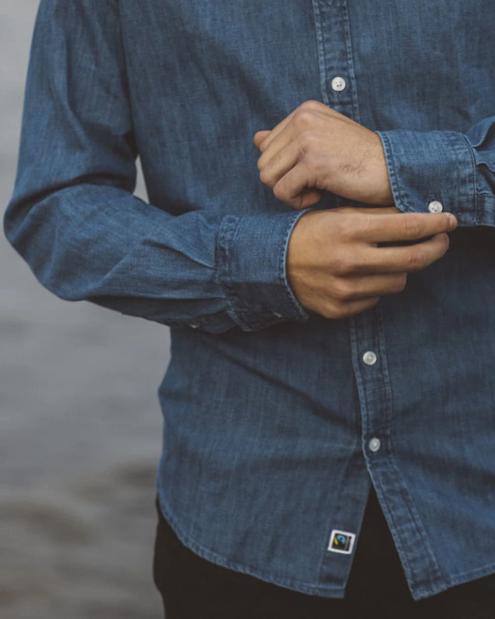 Hemden COTTOVER SHIRT DENIM SLIM FIT MAN - GOTS GECERTIFICEERD voor bedrukking &amp; borduring