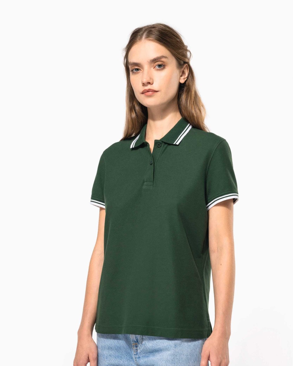 Polo's KARIBAN Damespolo met korte mouwen en contrasterende bies voor bedrukking &amp; borduring