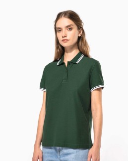Polo femme manches courtes à liserés contrastés