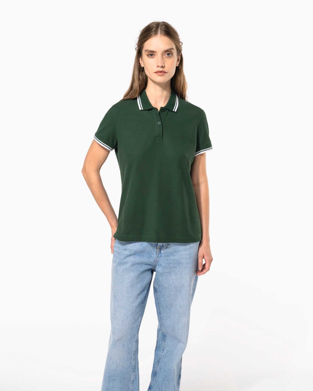 KARIBAN Damen Poloshirt mit kurzen Ärmeln und kontrastfarbenen Paspeln Poloshirts personalisierbar