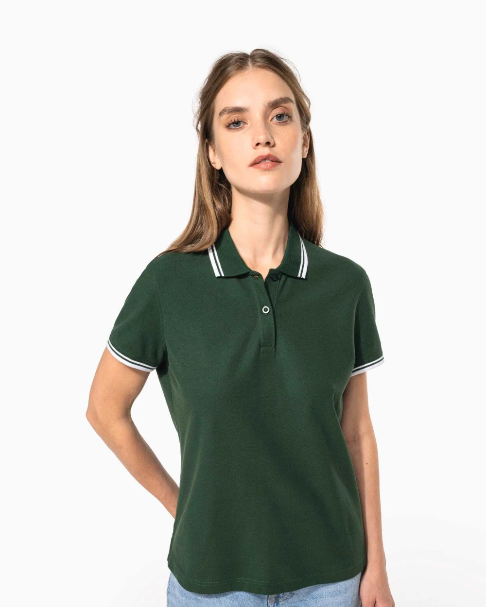 Polo's KARIBAN Damespolo met korte mouwen en contrasterende bies voor bedrukking &amp; borduring