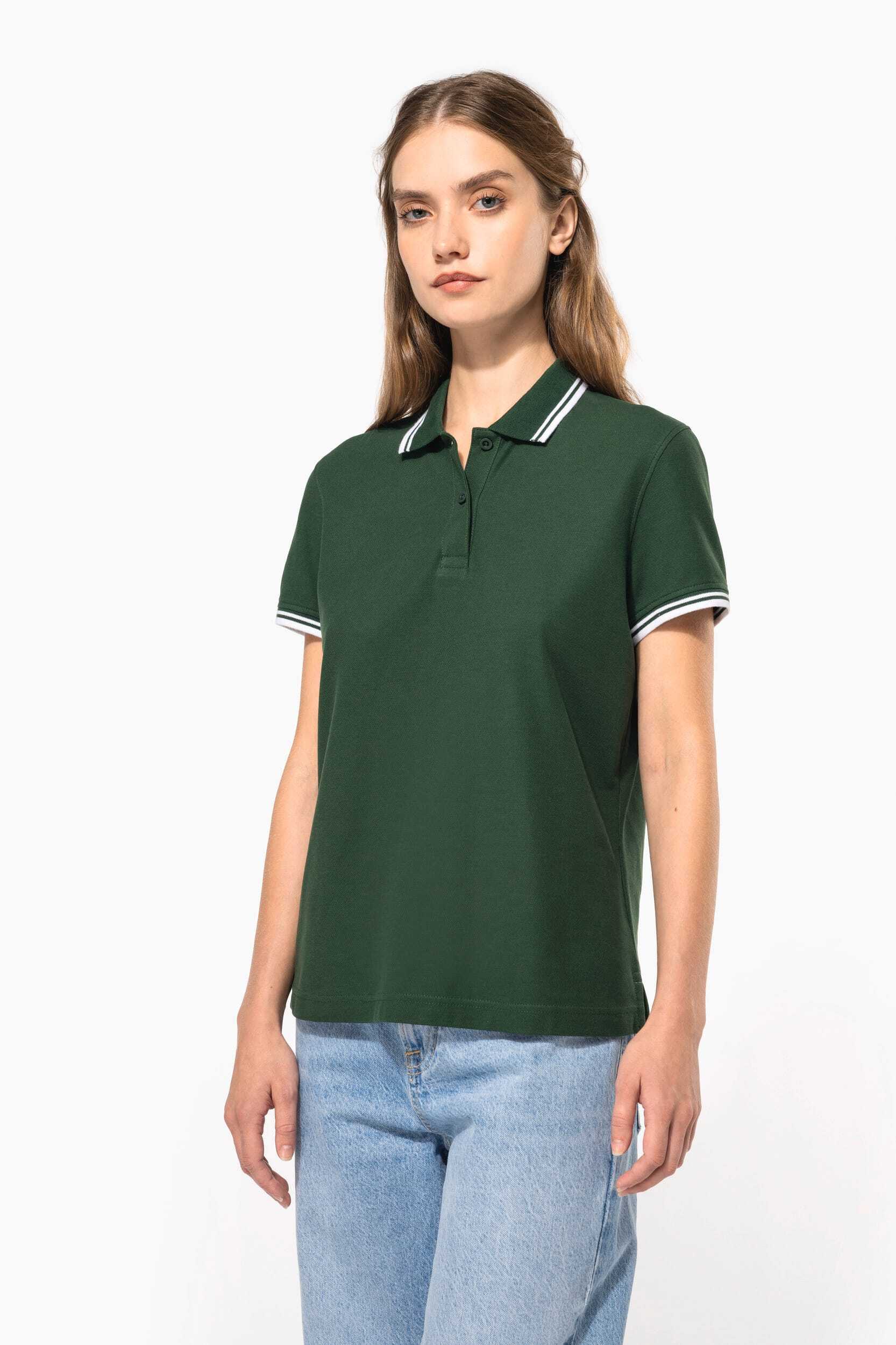 KARIBAN Damen Poloshirt mit kurzen Ärmeln und kontrastfarbenen Paspeln Poloshirts personalisierbar