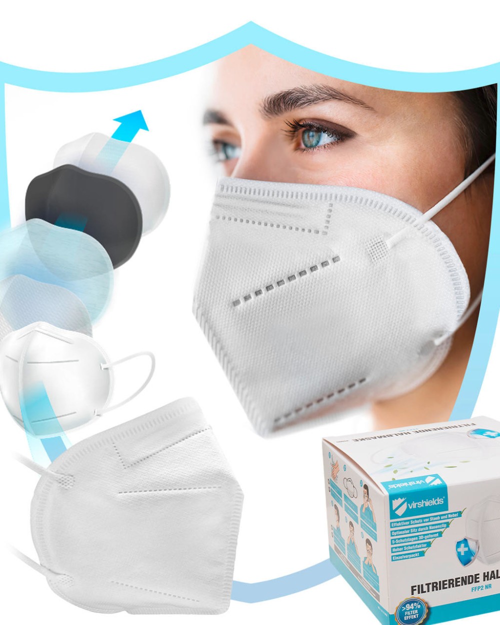 Benodigdheden VIRSHIELDS Filtering half mask FFP2 5-ply voor bedrukking &amp; borduring
