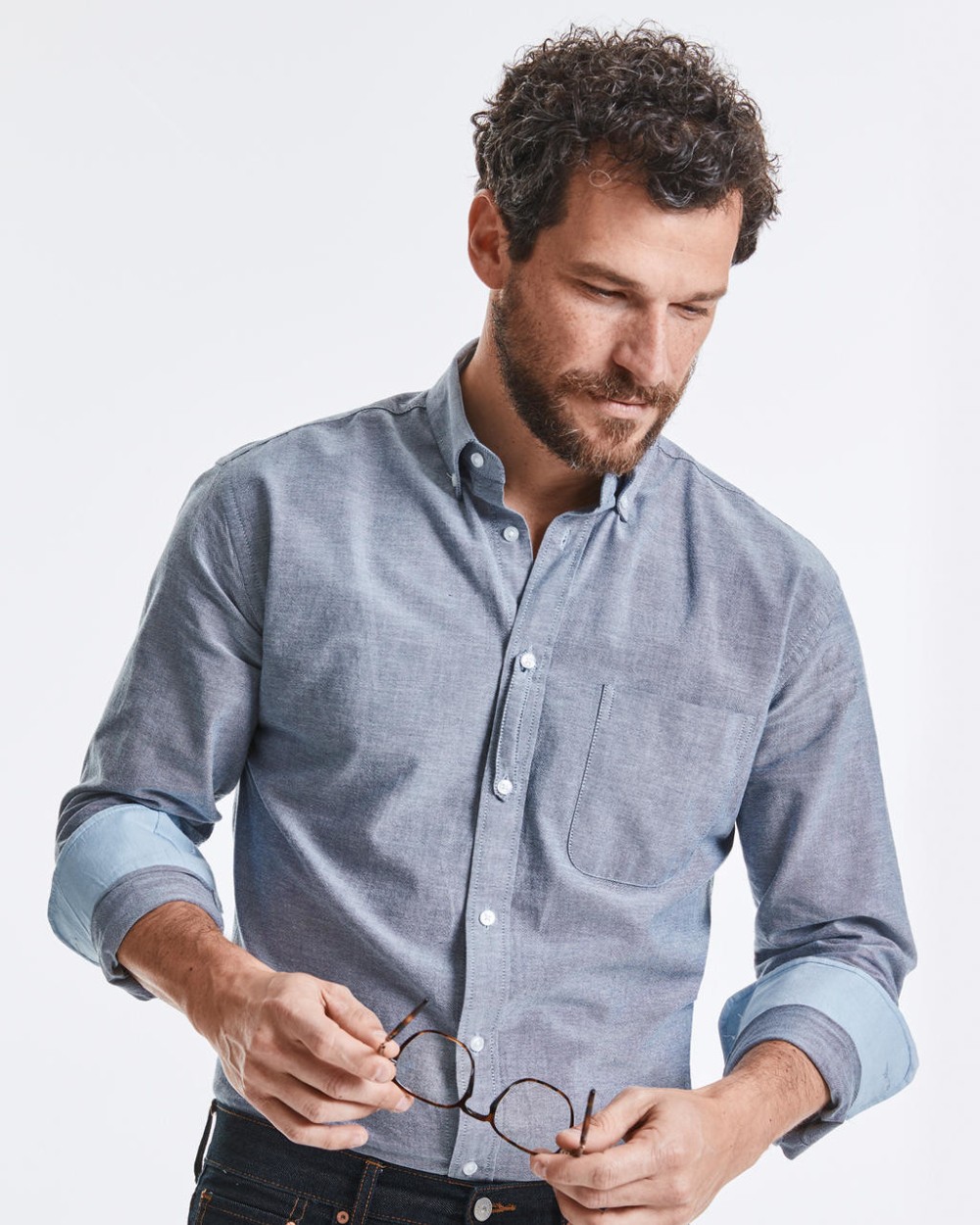 Hemden RUSSELL MEN'S LONG SLEEVE TAILORED WASHED OXFORD SHIRT voor bedrukking &amp; borduring