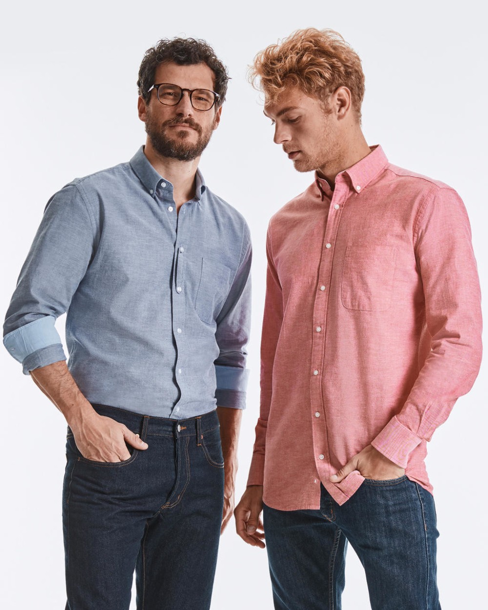 RUSSELL MEN''''S LONG SLEEVE TAILORED WASHED OXFORD SHIRT Hemden personalisierbar