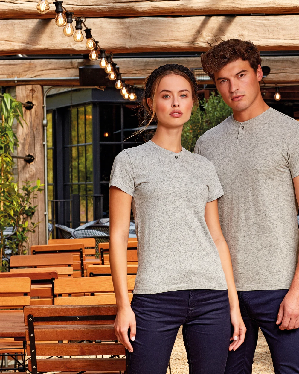 T-shirts PREMIER Ecologisch dames-T-shirt ‘Comis’ met knoopjeshals voor bedrukking &amp; borduring