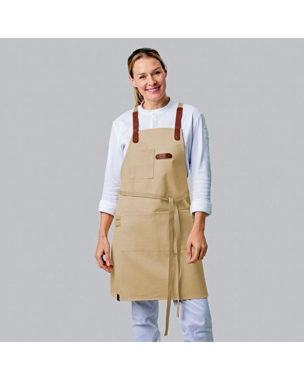 Schorten EXNER Bib Apron Canvas With Decorative Label voor bedrukking &amp; borduring