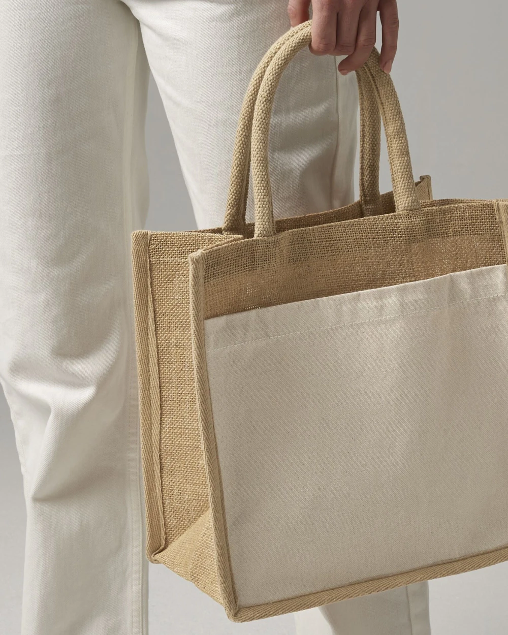 WESTFORDMILL COTTON POCKET NATURAL STARCHED JUTE MIDI TOTE Tote Bags personalisierbar
