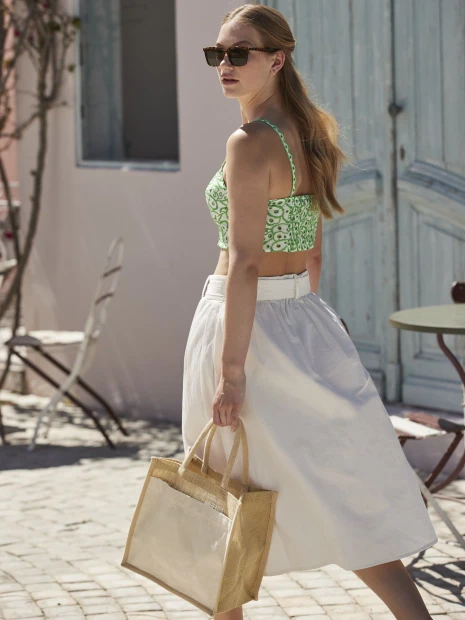 Tote bags à personnaliser WESTFORDMILL COTTON POCKET NATURAL STARCHED JUTE MIDI TOTE 