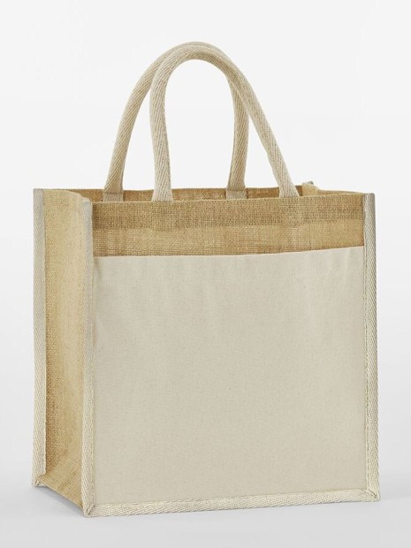 Tote bags à personnaliser WESTFORDMILL COTTON POCKET NATURAL STARCHED JUTE MIDI TOTE 