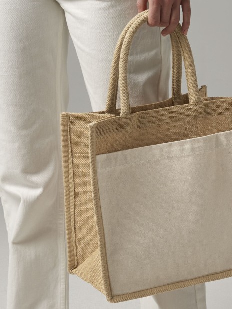 Tote bags à personnaliser WESTFORDMILL COTTON POCKET NATURAL STARCHED JUTE MIDI TOTE 