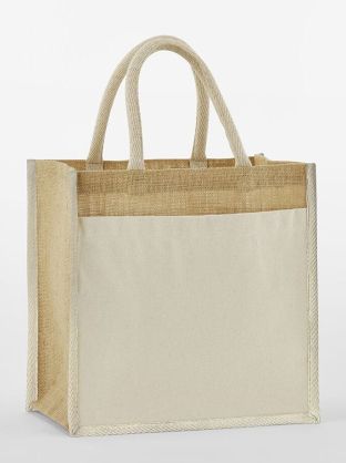 COTTON POCKET NATURAL STARCHED JUTE MIDI TOTE
