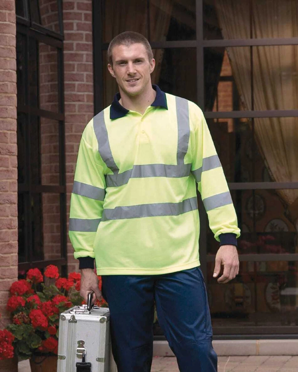 YOKO YOKO Langärmliges Poloshirt in Warnfarbe Poloshirts personalisierbar