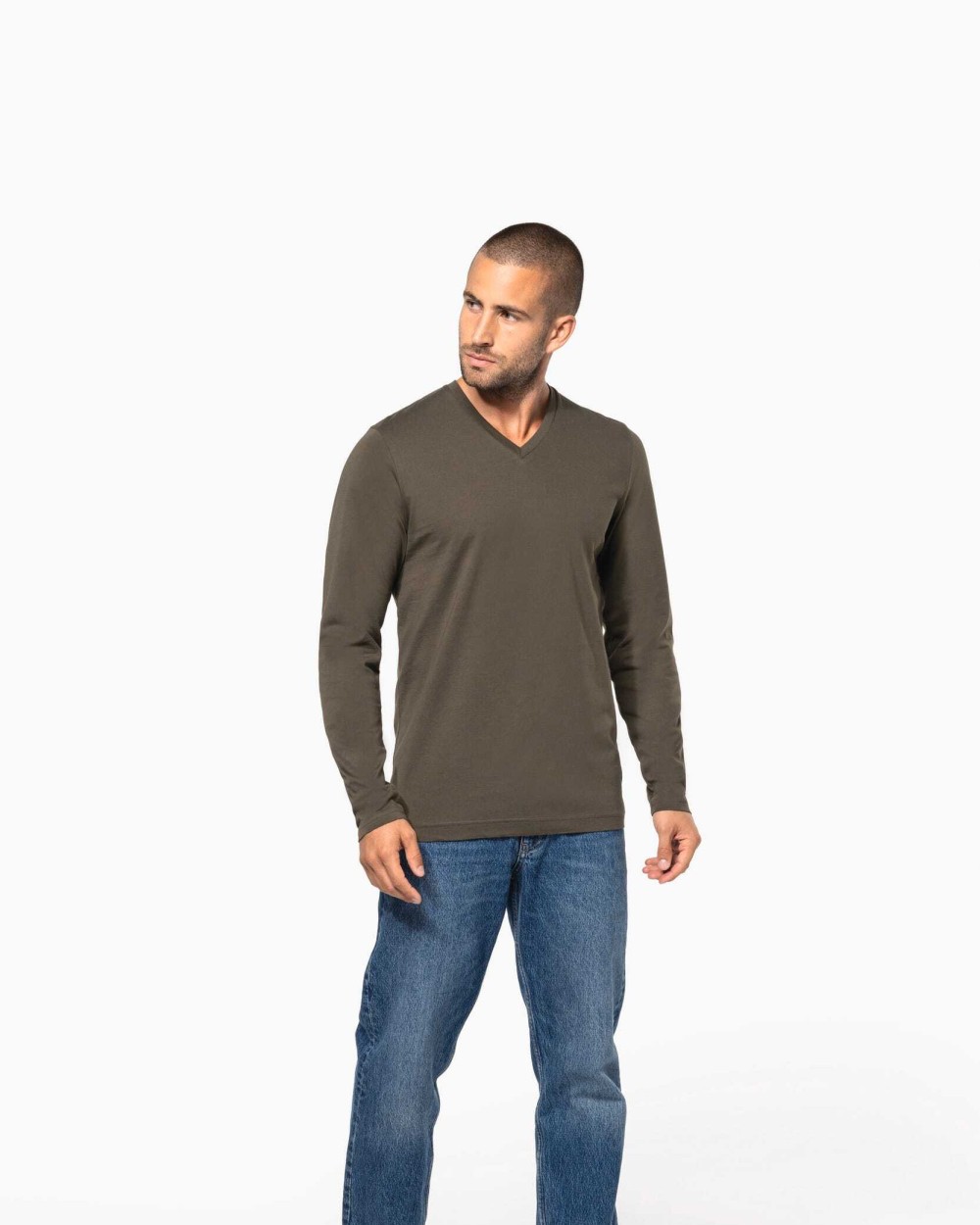 KARIBAN Herren Langarm-T-Shirt V-Ausschnitt T-Shirts personalisierbar