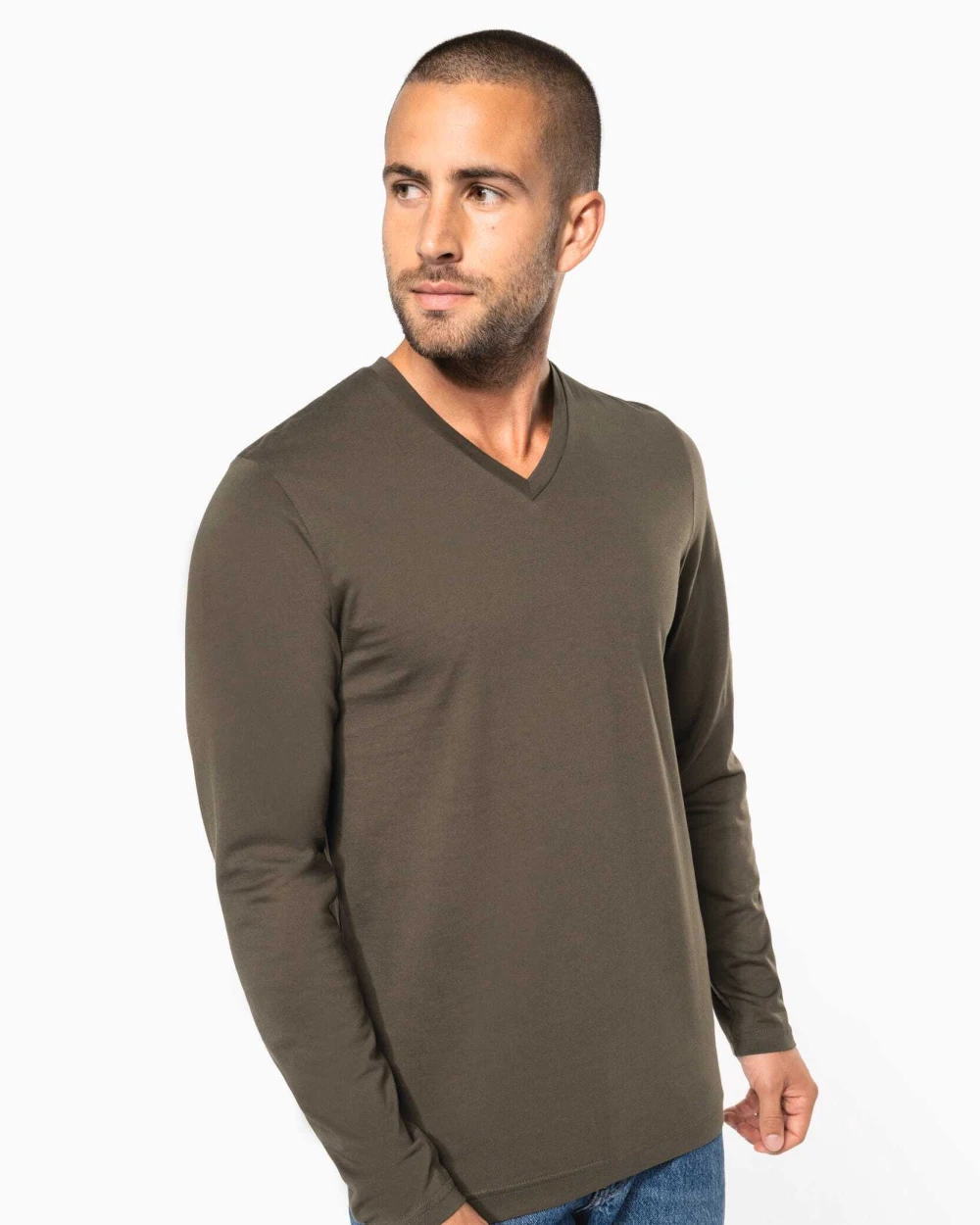 KARIBAN Herren Langarm-T-Shirt V-Ausschnitt T-Shirts personalisierbar
