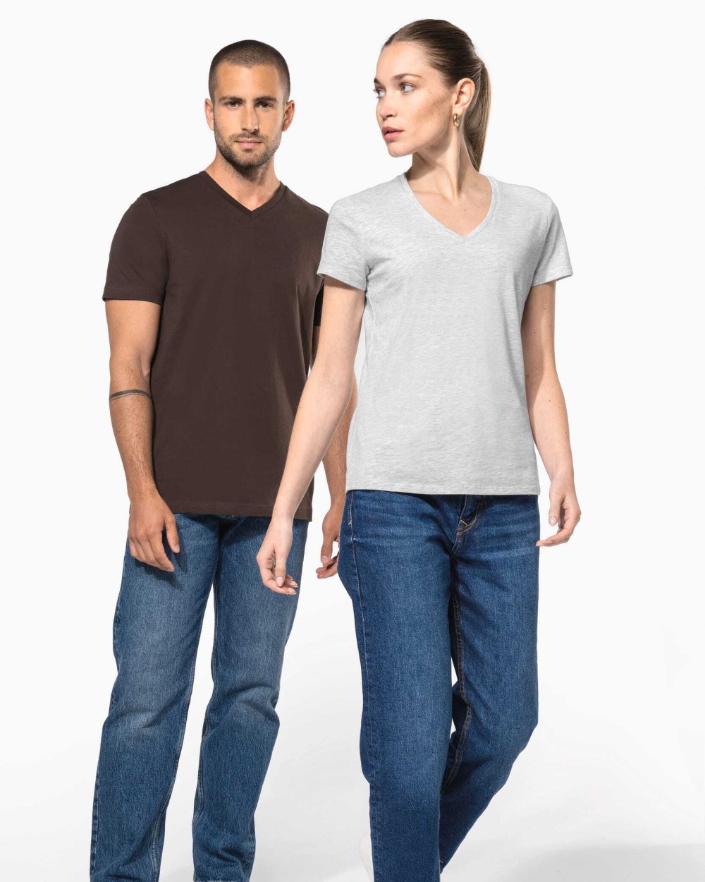 KARIBAN Damen-T-Shirt mit kurzen Ärmeln und V-Ausschnitt T-Shirts personalisierbar