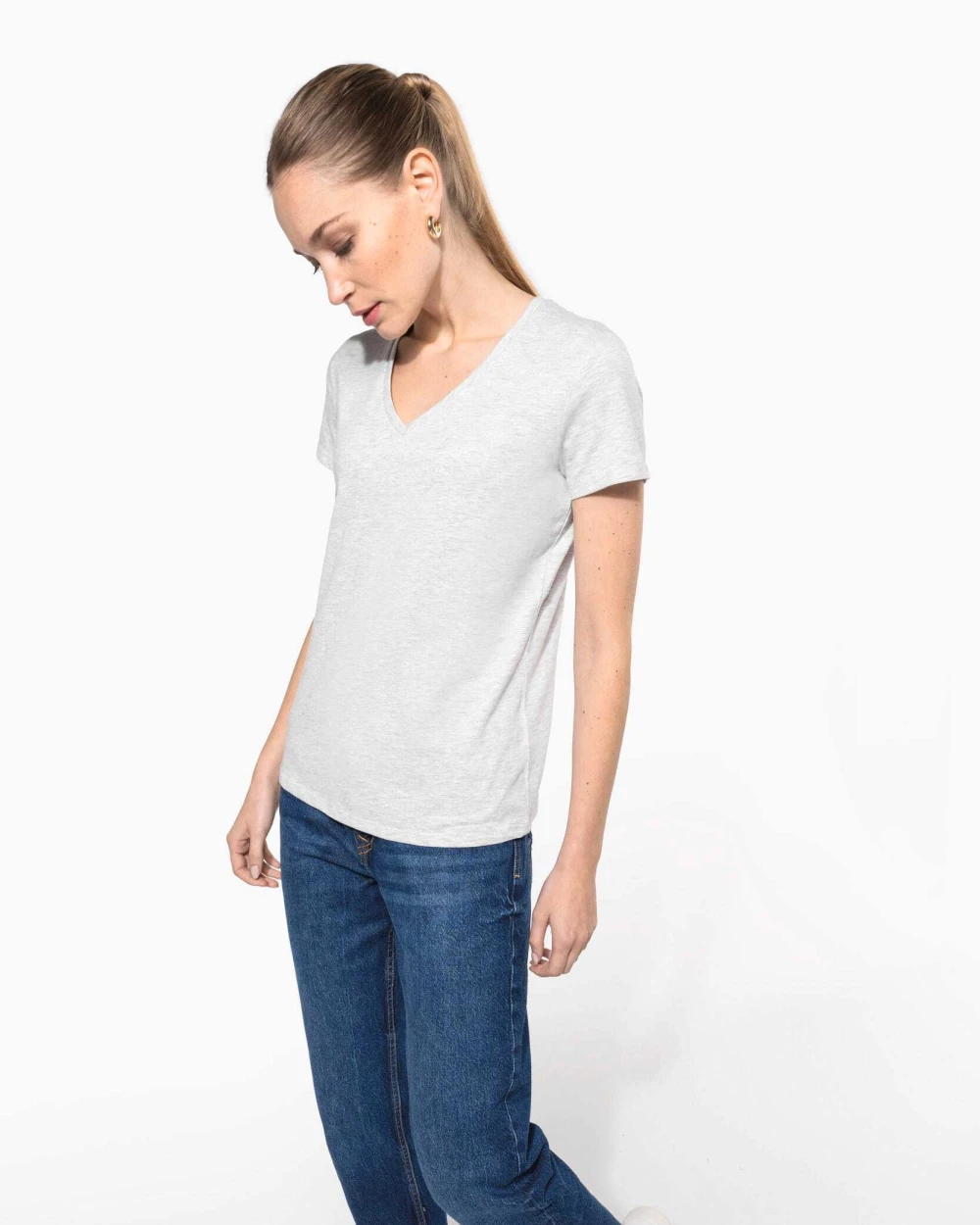 T-shirts KARIBAN Dames T-shirt v-hals met korte mouwen voor bedrukking &amp; borduring