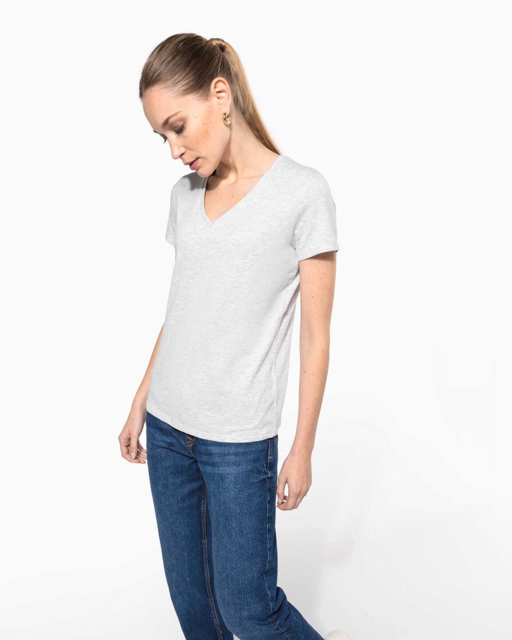 T-shirts KARIBAN Dames T-shirt v-hals met korte mouwen voor bedrukking &amp; borduring