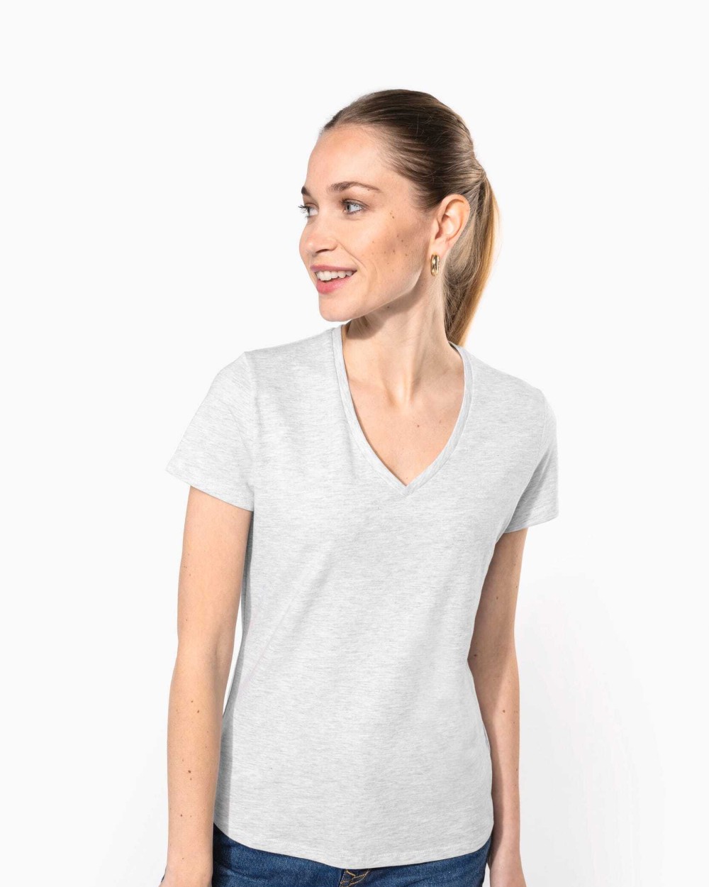 T-shirts KARIBAN Dames t-shirt v-hals met korte mouwen voor bedrukking &amp; borduring