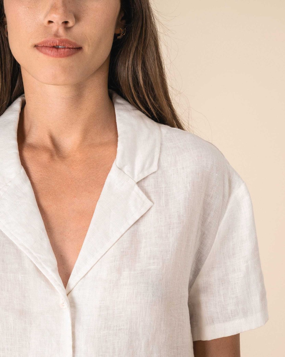 Chemises personnalisable SPASSO Chemise à col bowling manches courtes en lin femme