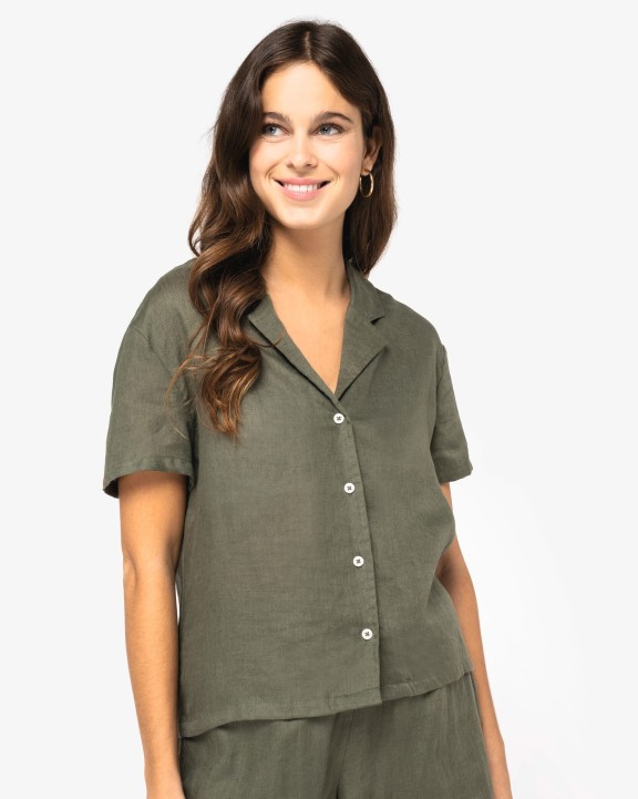 Chemises personnalisable SPASSO Chemise à col bowling manches courtes en lin femme
