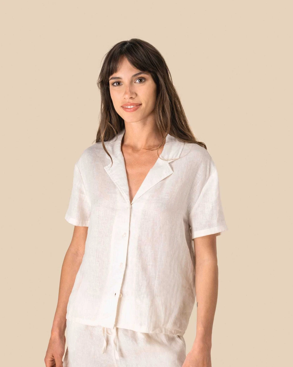 Chemises personnalisable SPASSO Chemise à col bowling manches courtes en lin femme