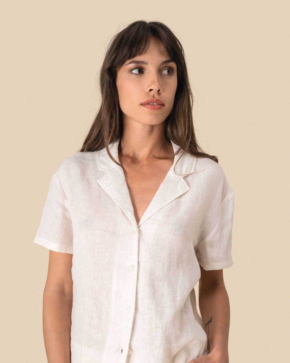 Chemises personnalisable SPASSO Chemise à col bowling manches courtes en lin femme