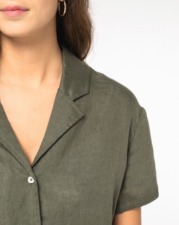 Chemises personnalisable SPASSO Chemise à col bowling manches courtes en lin femme