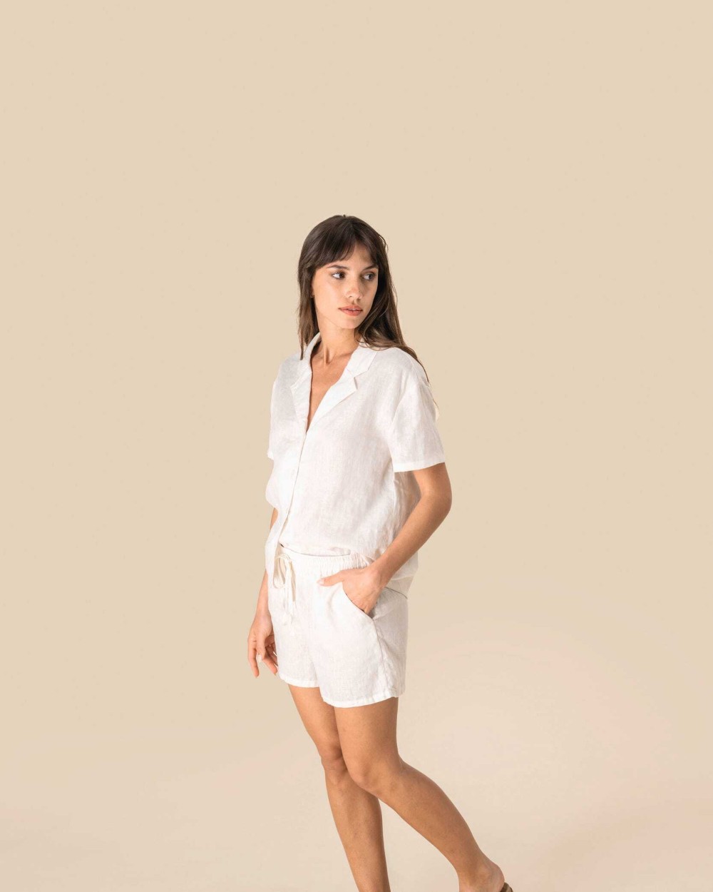 Chemises personnalisable SPASSO Chemise à col bowling manches courtes en lin femme