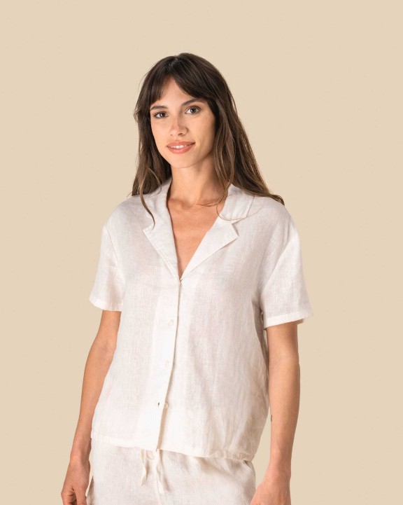 Chemises personnalisable SPASSO Chemise à col bowling manches courtes en lin femme