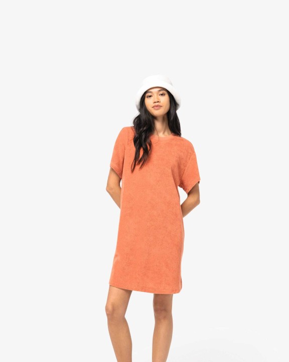 NATIVE SPIRIT Umweltfreundliches Damen-T-Shirt-Kleid aus Frottee mit überschnittener Schulterpartie Kleider personalisierbar