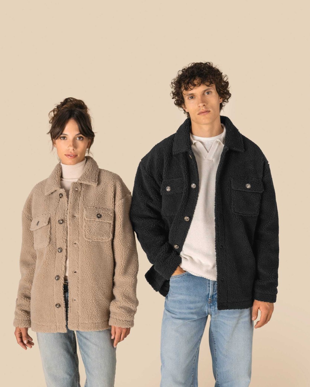 Hemden SPASSO Uniseks sherpa-overshirt met afhangende schouders voor bedrukking &amp; borduring
